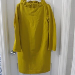 COS mustard yellow gold sheath dress with ruffle frill neck